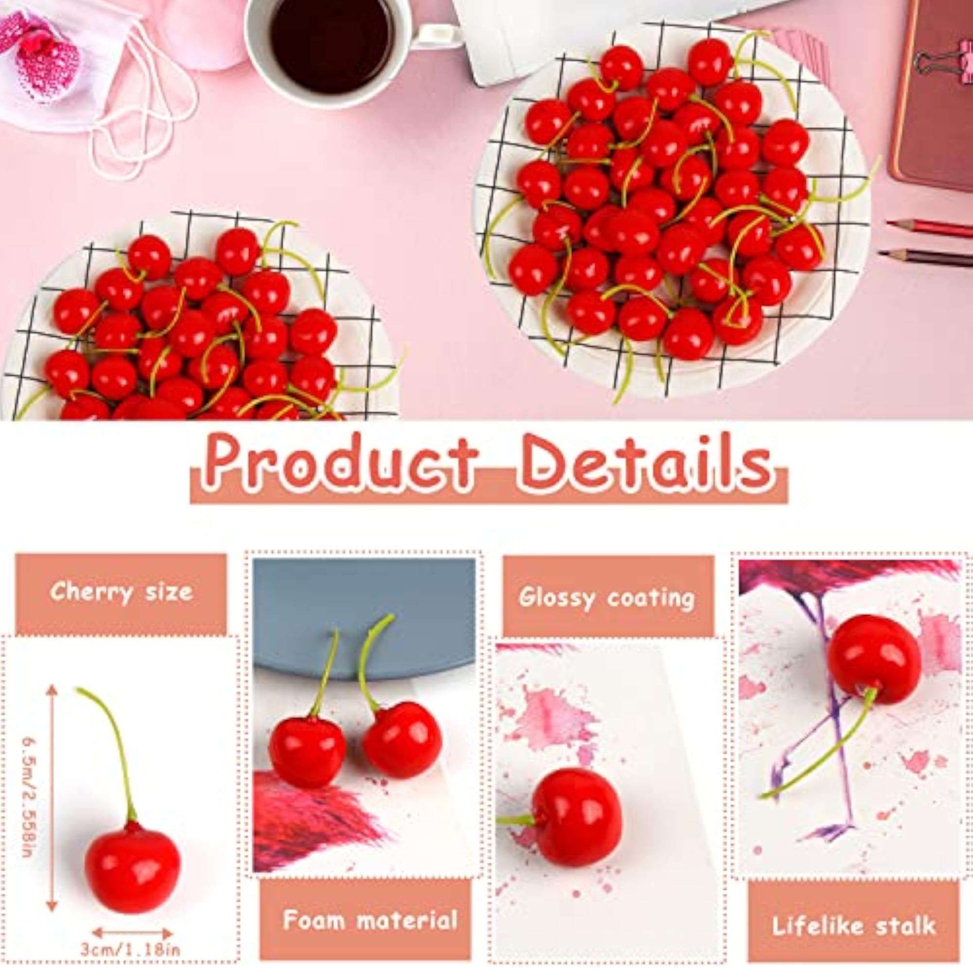50pcs Artificial Fruit Cherries for Home Decoration